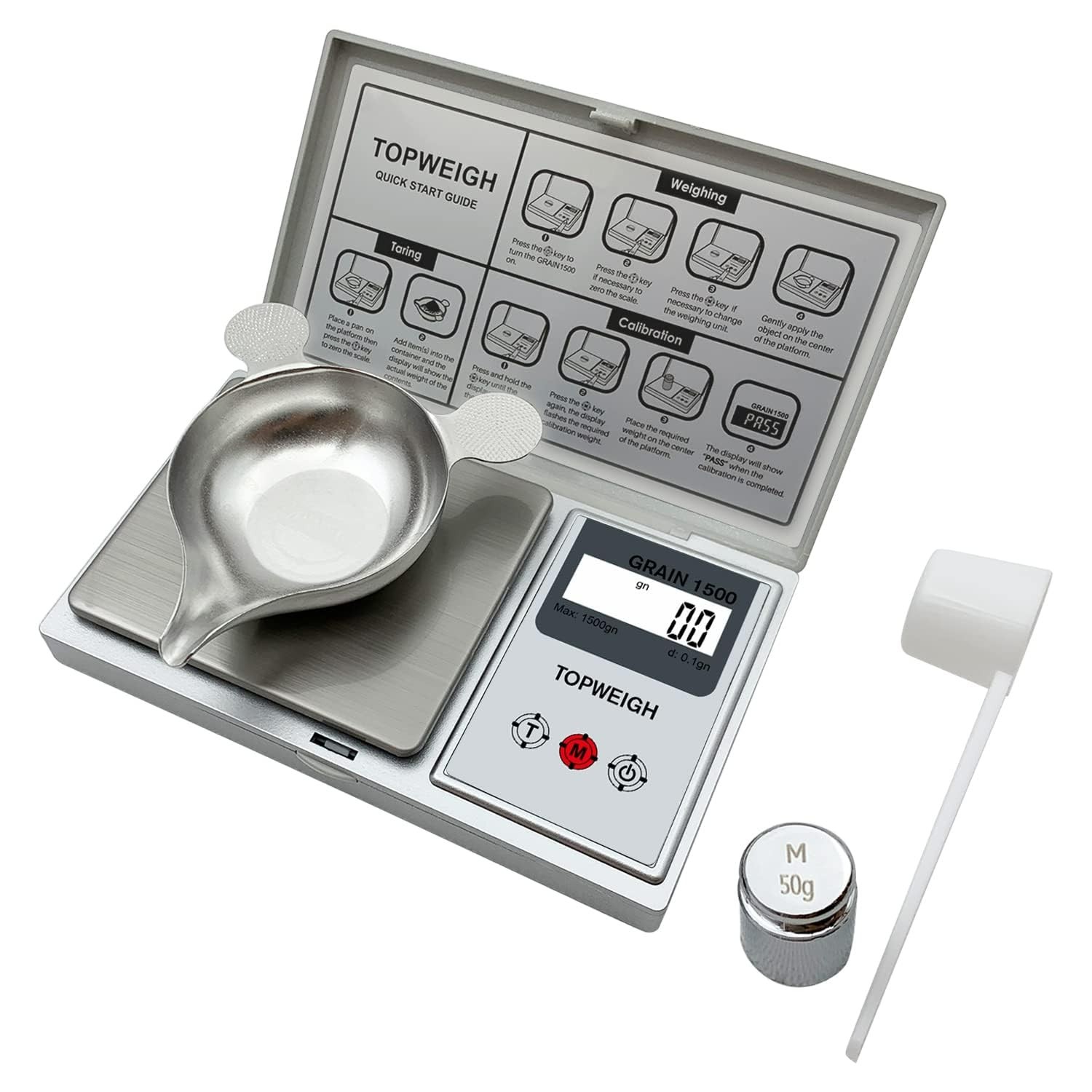 Accurate Reloading Scale with LCD Backlight & Calibration Weight - Silver Finish