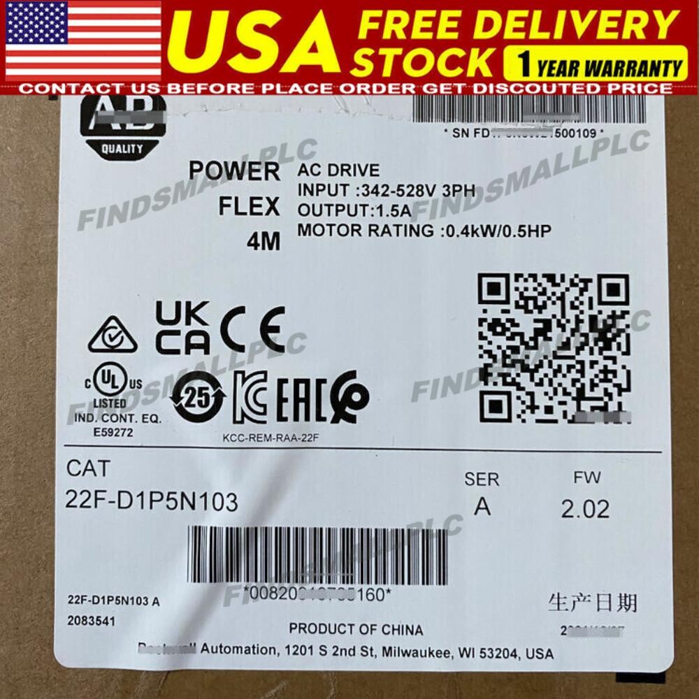 22F-D1P5N103 AB PowerFlex 4M 0.4 kW 0.5 HP AC Drive 22F-D1P5N103 NEW