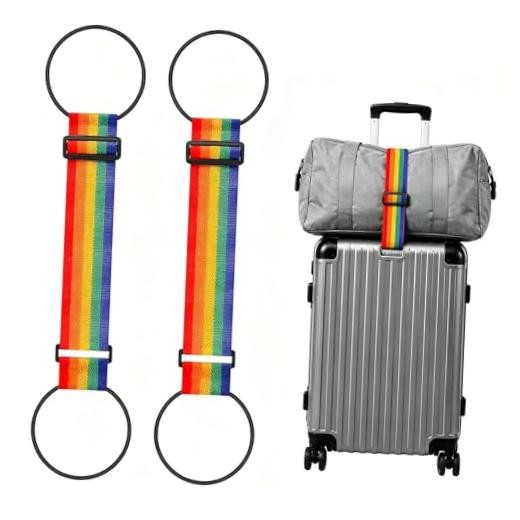 2 Pcs Luggage Straps for Suitcases, Multi Use Strong Adjustable 2 Pcs-Rainbow