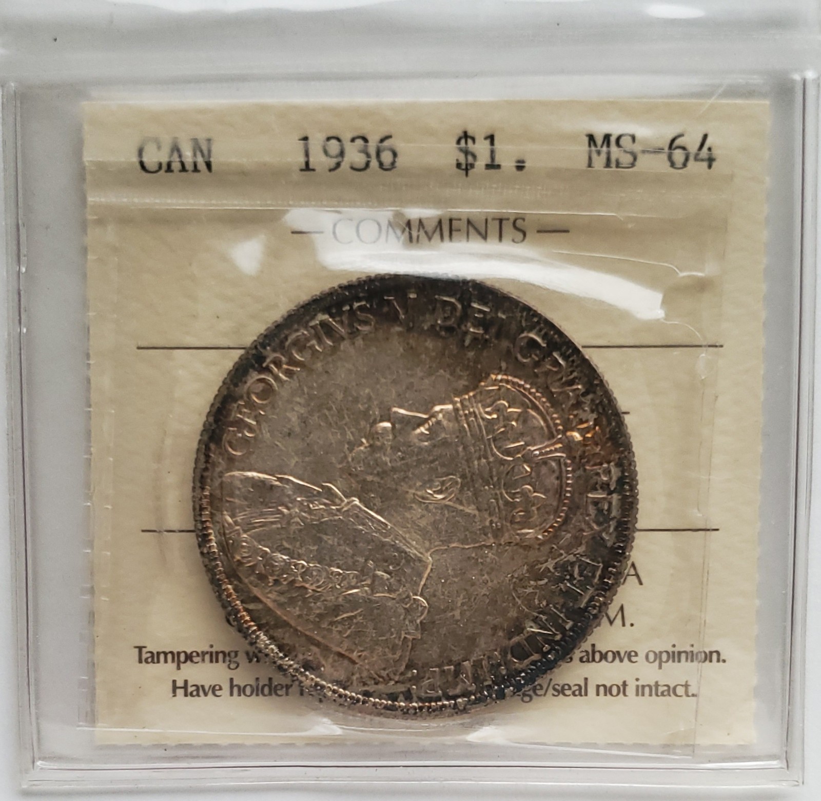 1936 CANADA SILVER DOLLAR - ICCS CERTIFIED MS-64 KING GEORGE V $1 COIN