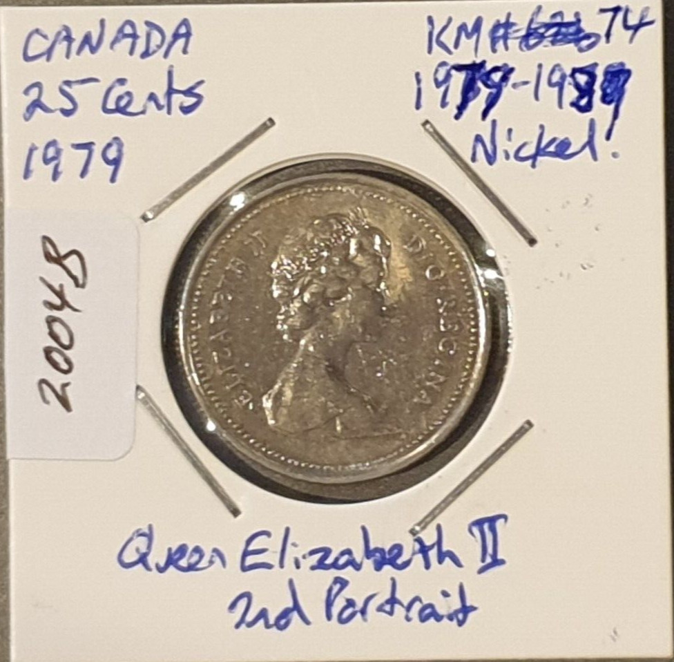 1979 Canada 25 Cents KM#74, Queen Elizabeth II (obv) Caribou (rev) (2004A)