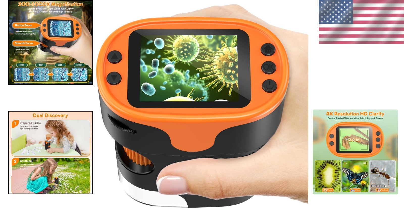 Mini Pocket Microscope for Young Scientists - 1000X Magnification Included
