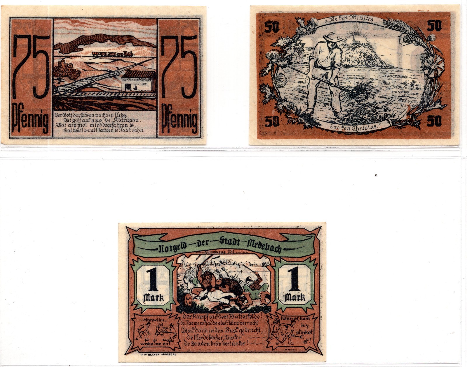 1921 Germany Medebach Notgeld 3 Note Set (2422)