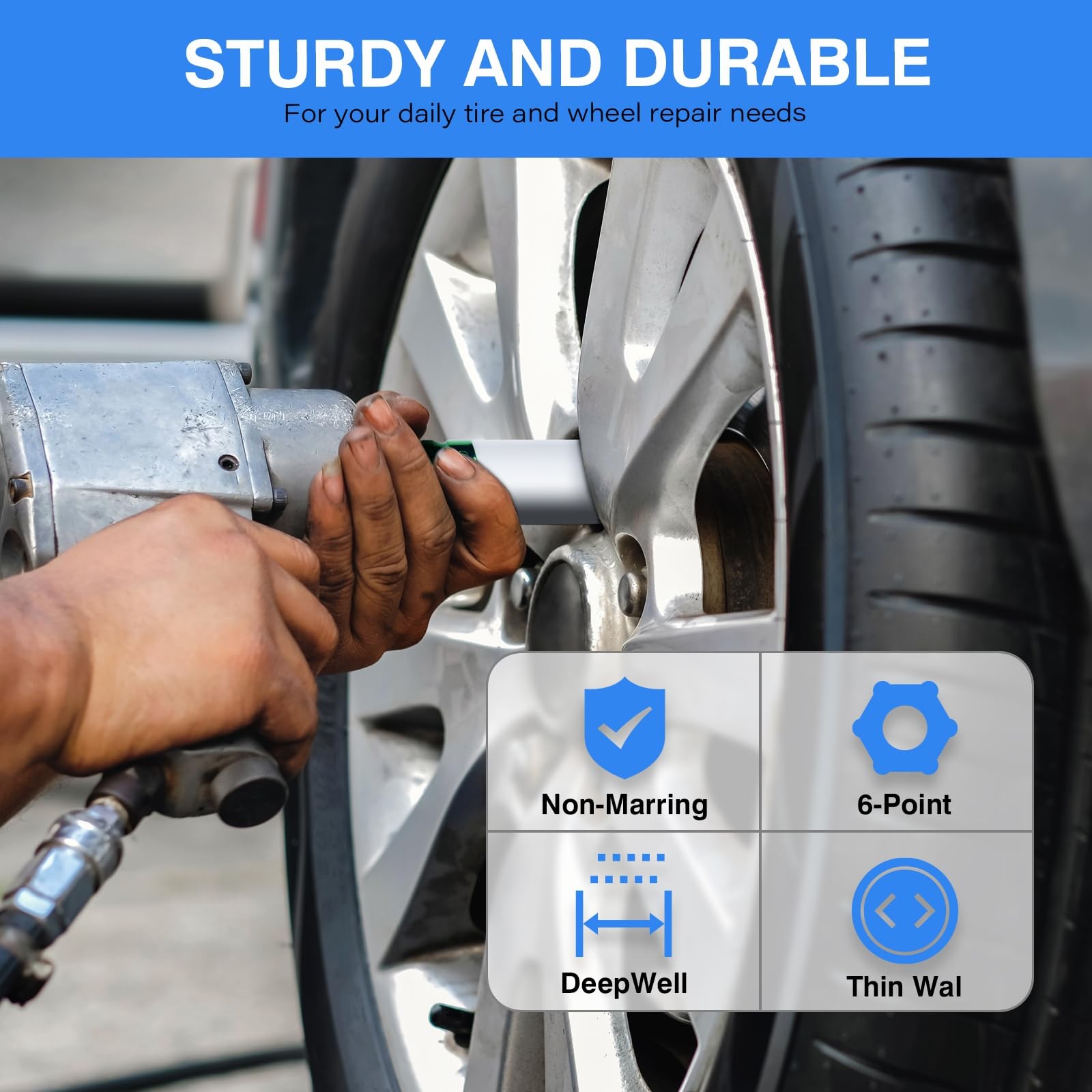1/2" Drive Wheel Protector Impact Socket, Color Sockets 4pcs