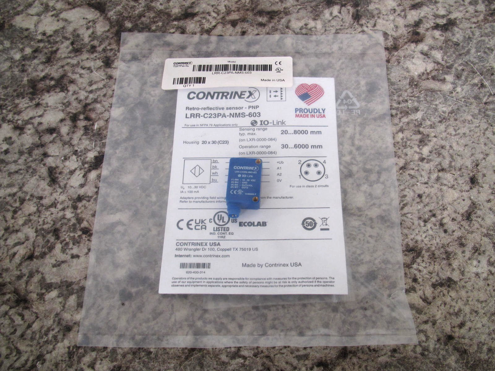 New Contrinex LLR-C23PA-NMS-603 PNP Retro-Reflective Photoelectric Sensor Sealed