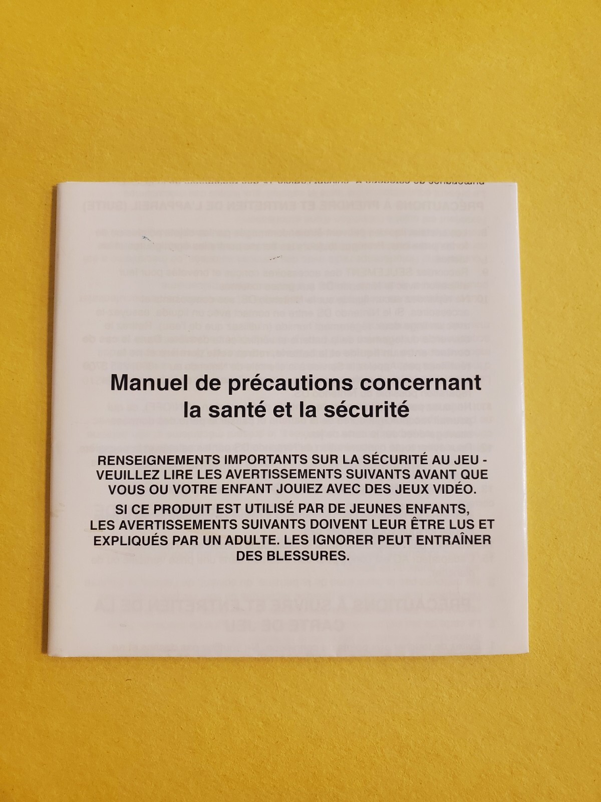 Nintendo DS Health Safety Instructions INSERT ONLY Replacement - Authentic