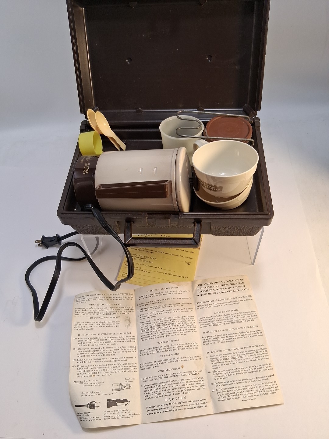 Vtg 1960s Empire Home'N Away  Coffee Maker / Car Adapter In Hard Case Works Look