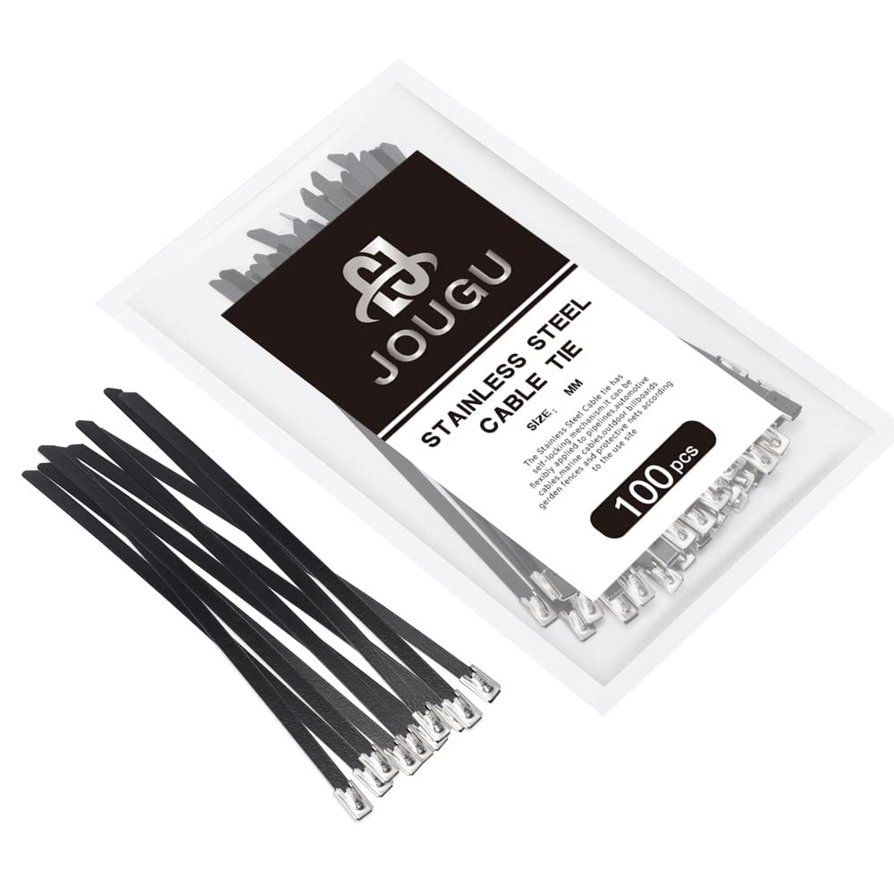 Metal Zip Ties Black 4 inch 304 Stainless Steel Epoxy Coated Locking Cable 22...