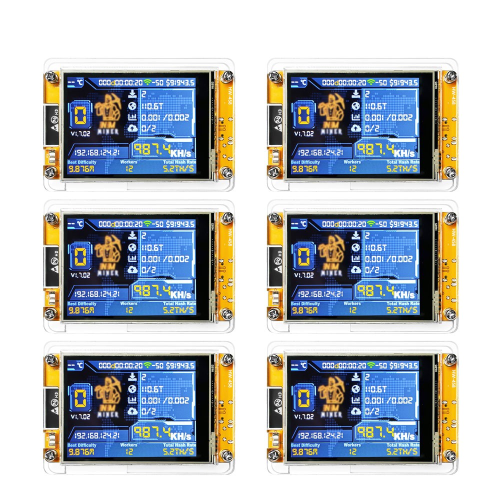 6*Nmminer NerdMiner 1000kh/s BTC Solo Lottery Miner 2.8-Inch Screen Crypto Wi-Fi