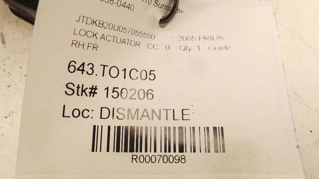 04-09 TOYOTA PRIUS PASSENGER SIDE FRONT DOOR LOCK ACTUATOR ASSEMBLY