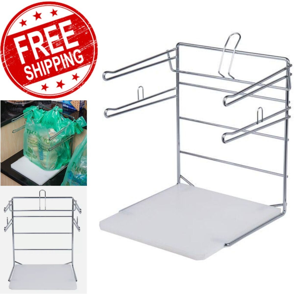 Grocery Store Supermarket Chrome T-Shirt Plastic Bag Rack Stand Holder Dispenser