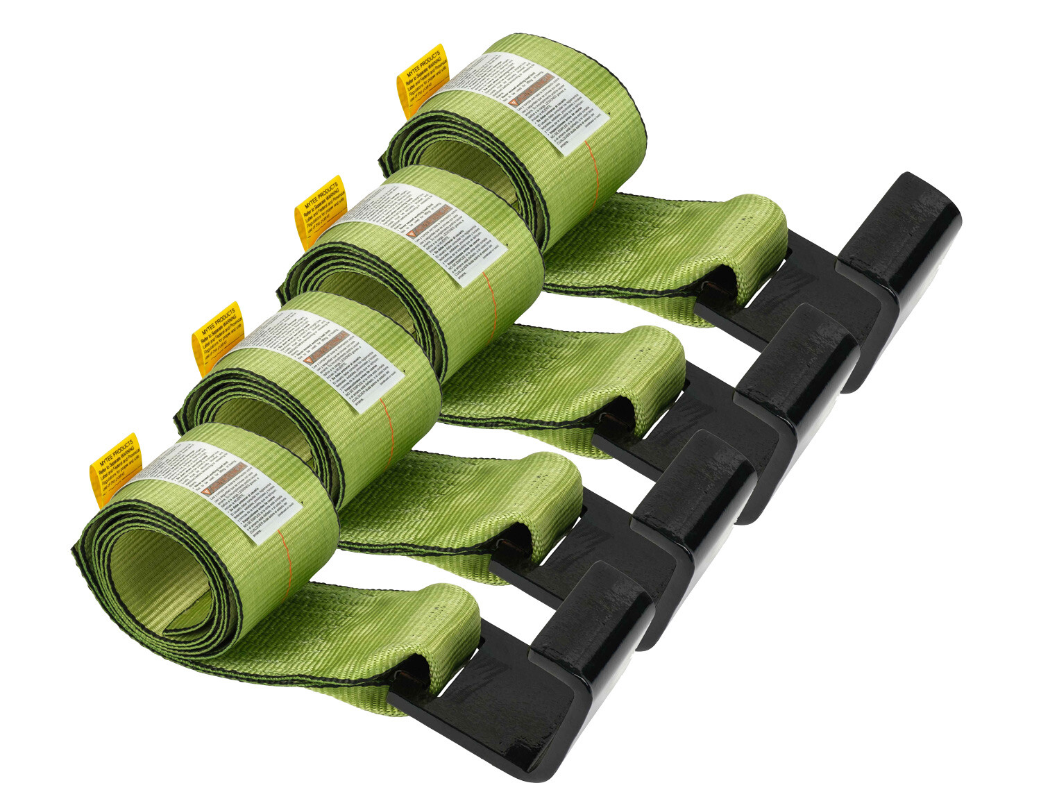 (4 Pack) 4"x5' Roll Off Container Green Winch Strap w/ Large Flat Hook for Truck
