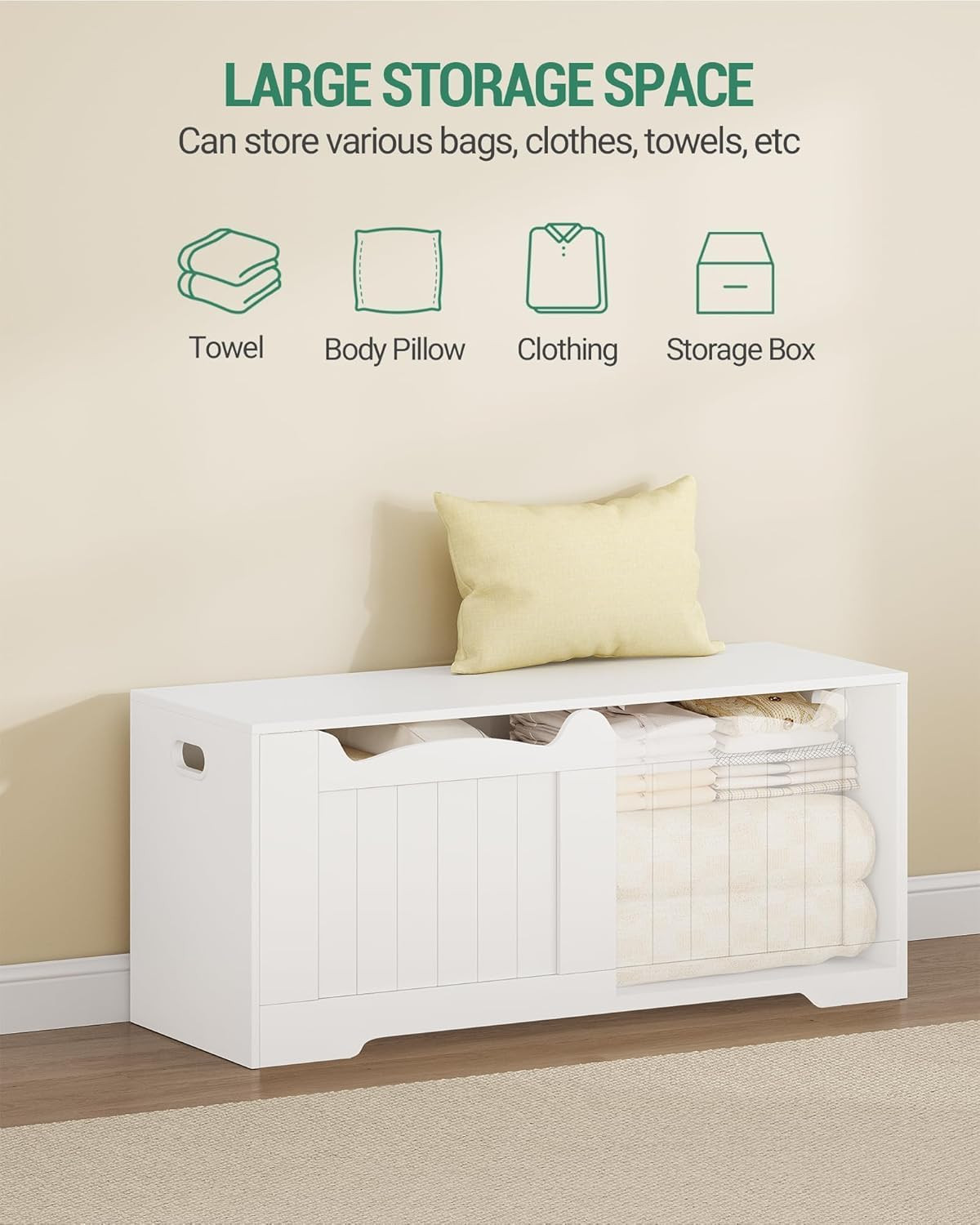 43.3" Storage Chest, Extra Large Storage Trunk with 2 Safety Hinges, Lift-Top Be