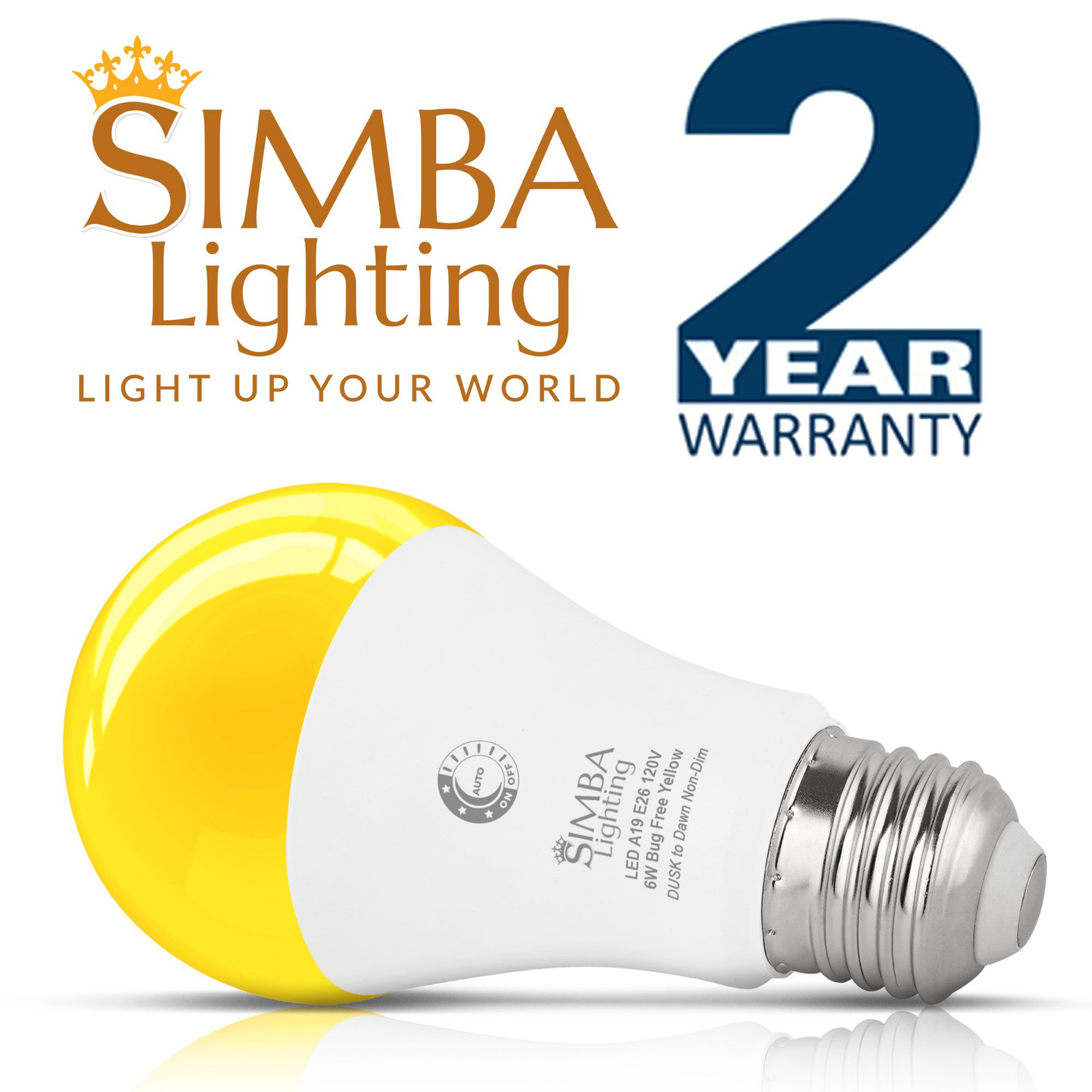 [2 Pack] LED Bug Repelling Amber Bulb 6W / 40W with Dusk-to-Dawn Sensor E26 Base
