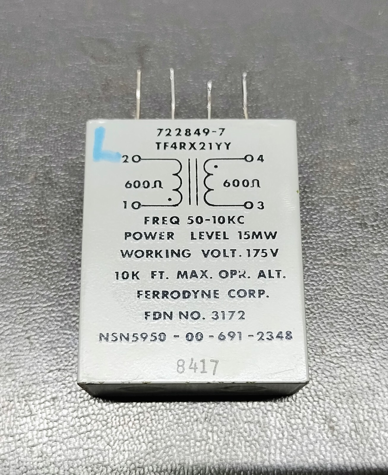 Ferrodyne Audio Transformer 600 1:1 722849-7 Line Output
