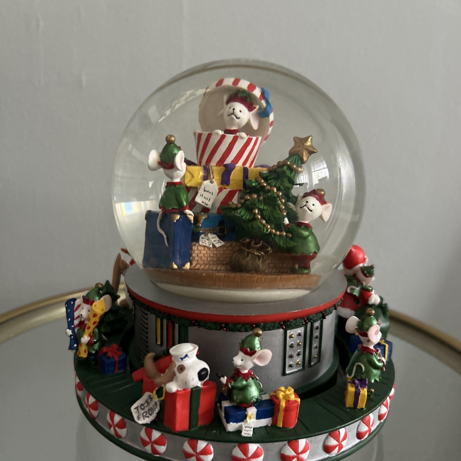 HOME FOR THE HOLIDAYS Revolving Musical Waterglobe Plays Santa Is Coming To Town