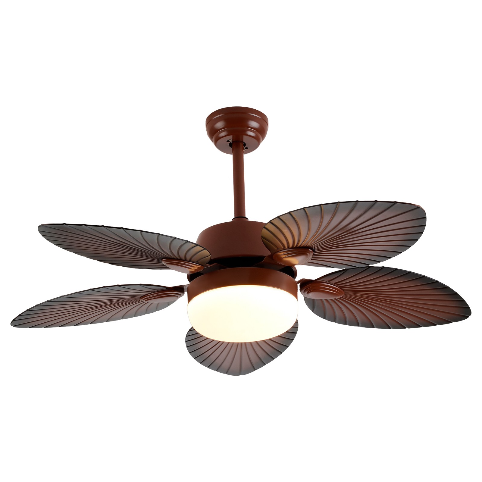 52" Tropical Ceiling Fan Light Retractable 5 Palm Leaf Blades w/ Remote Control