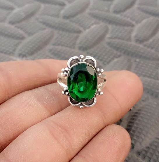Handmade Emerald Ring 925 Sterling Silver Boho Statement Ring All Size R 514