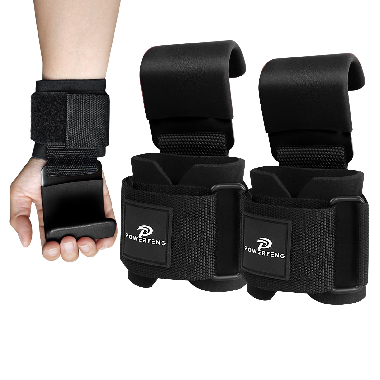powerfeng Lifting Hooks for Weight Lifting: Weightlifting Wrist Black