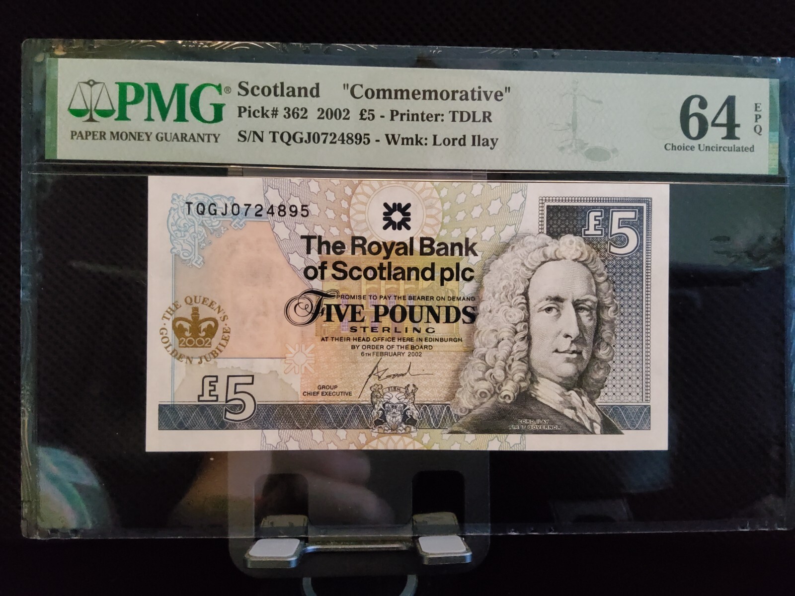 2002 Scotland 5 Pounds P362 PMG 64 EPQ Choice Unc Commemorative Queen Elizabeth