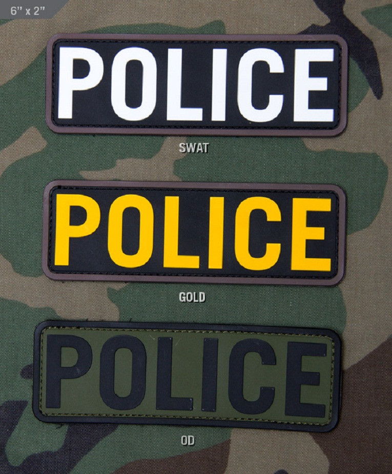 Milspec Monkey MSM Morale Patch - POLICE - 6 " x 2 " - Small Size PVC - GOLD