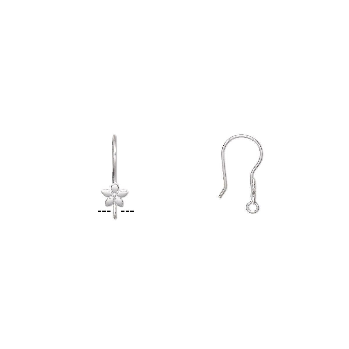 Ear Wire, 10 Silver Stainless Steel 21mm Fishhook with Flower & Loop Earwires