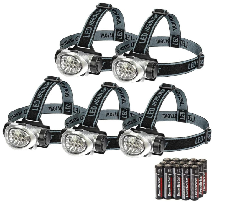 Paquete de 5 linternas frontales LED, 4 modos de iluminación, cabezal giratorio