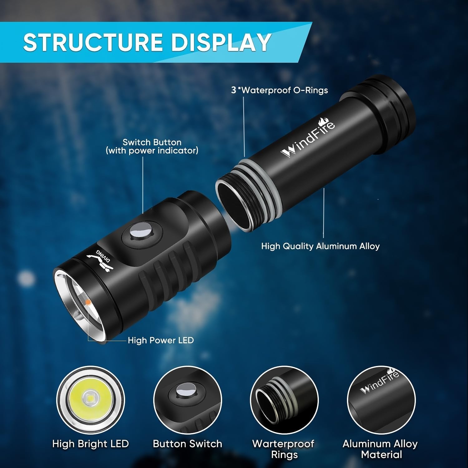 Super Bright 5000 Lumens Underwater Flashlight - Waterproof & Rechargeable