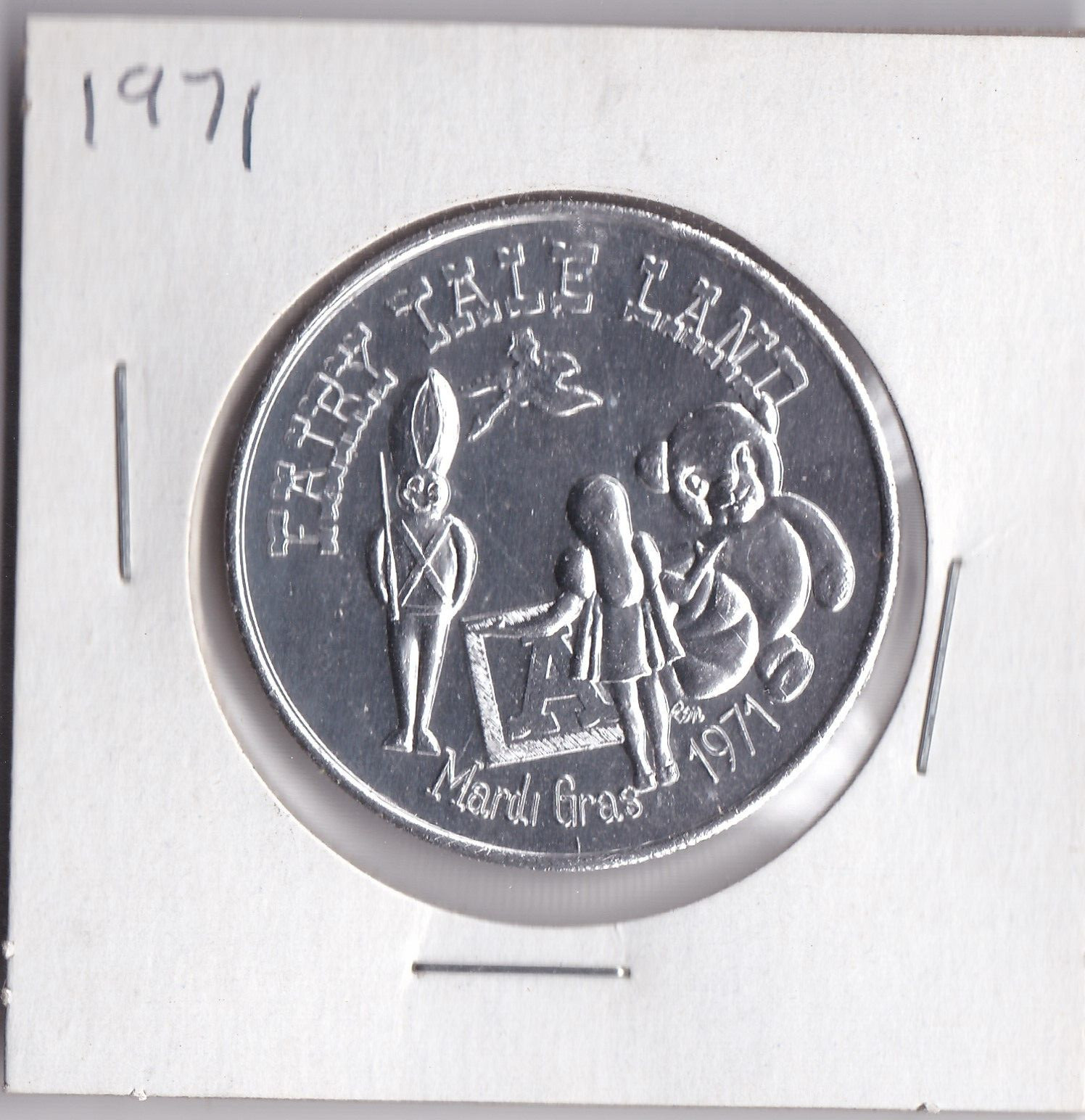 1971 FAIRY TALE LAND Mardi Gras 10 Gauge Aluminum Silver color DOUBLOON (L1)