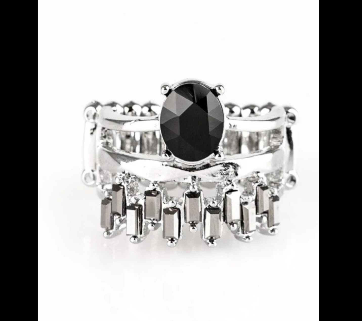 Crowned Victor Black Stone Silver Ring