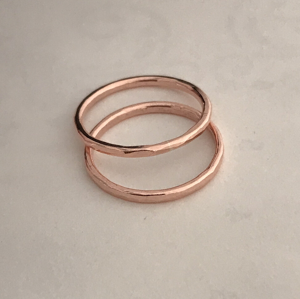 Dainty Copper Stacking Rings Set of 2 Solid copper ring’s Hammered finished.