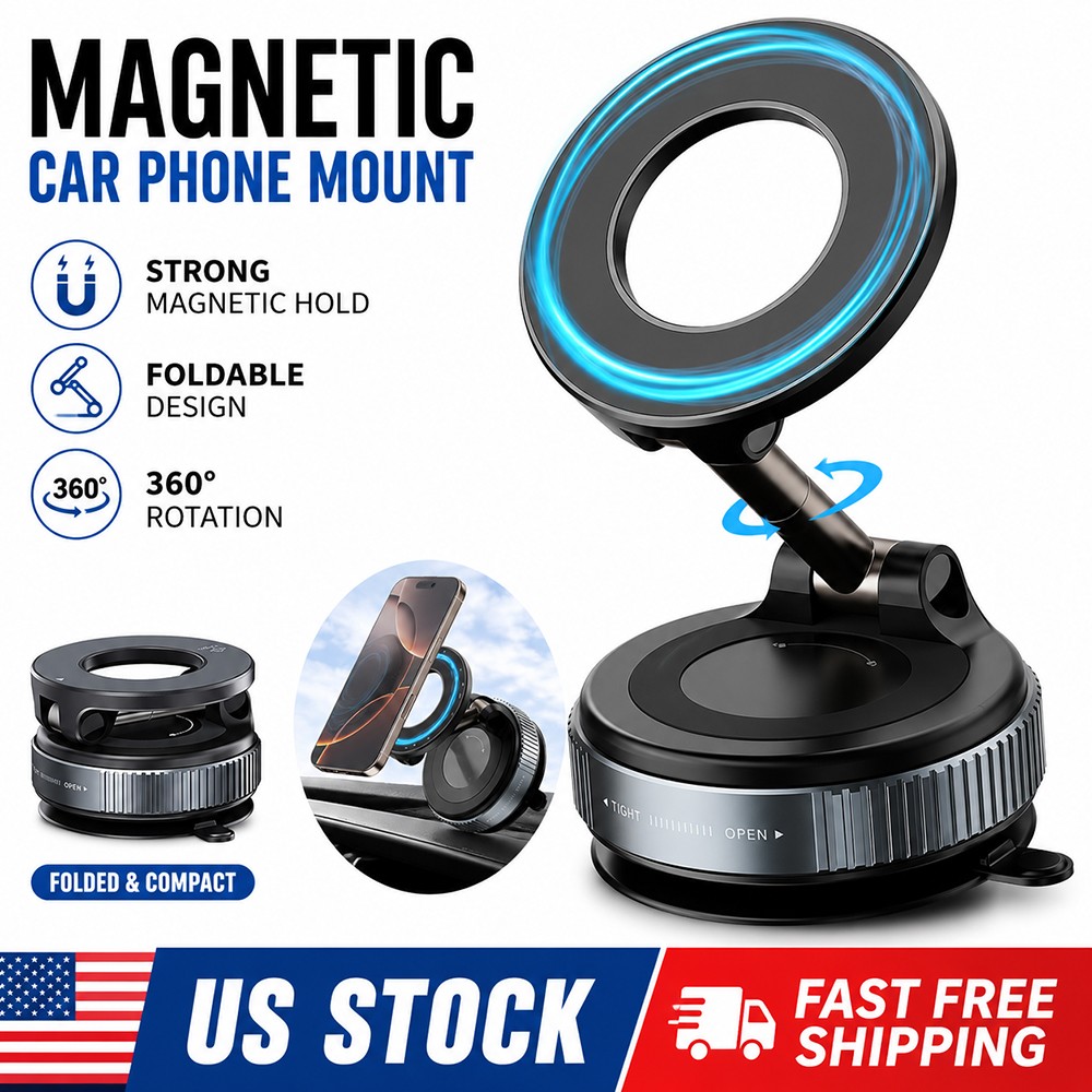 360° Adjustable Magnetic Vacuum Suction Cup Car Phone Holder Mount for MagSafe