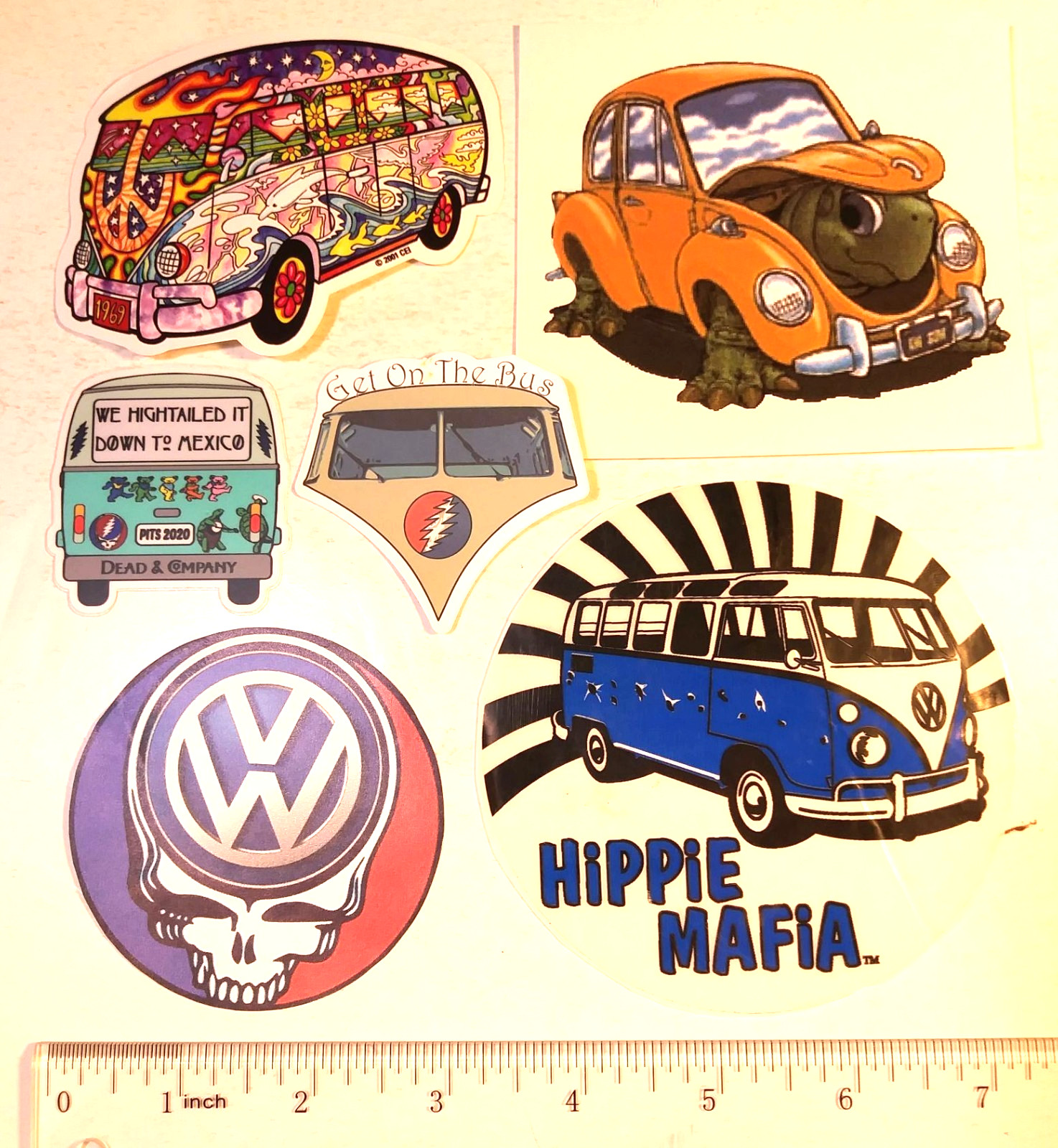 Grateful Dead STICKER LOT 8 Vintage 2001 VW Bus Lovebug Terrapin Turtle Hippie