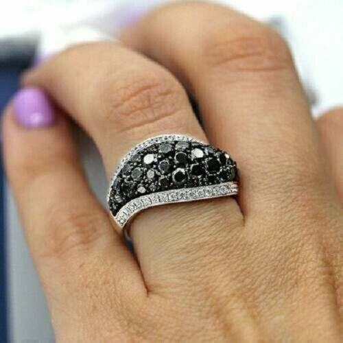 1.20Ct Round Cut Lab-Created Black Diamond Wedding Ring 14K White Gold Finish