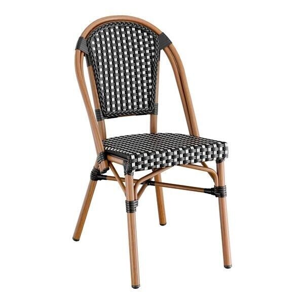 Black & White Weave Rattan Outdoor Patio Dining Chair With Aluminum Frame