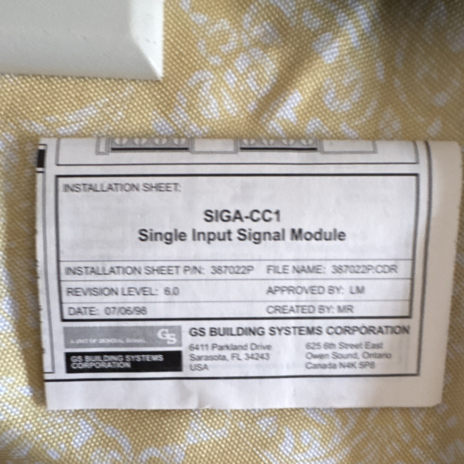 Edwards Systems Technology SIGA-CC1 Single Input Signal Module w/ Cover Kit