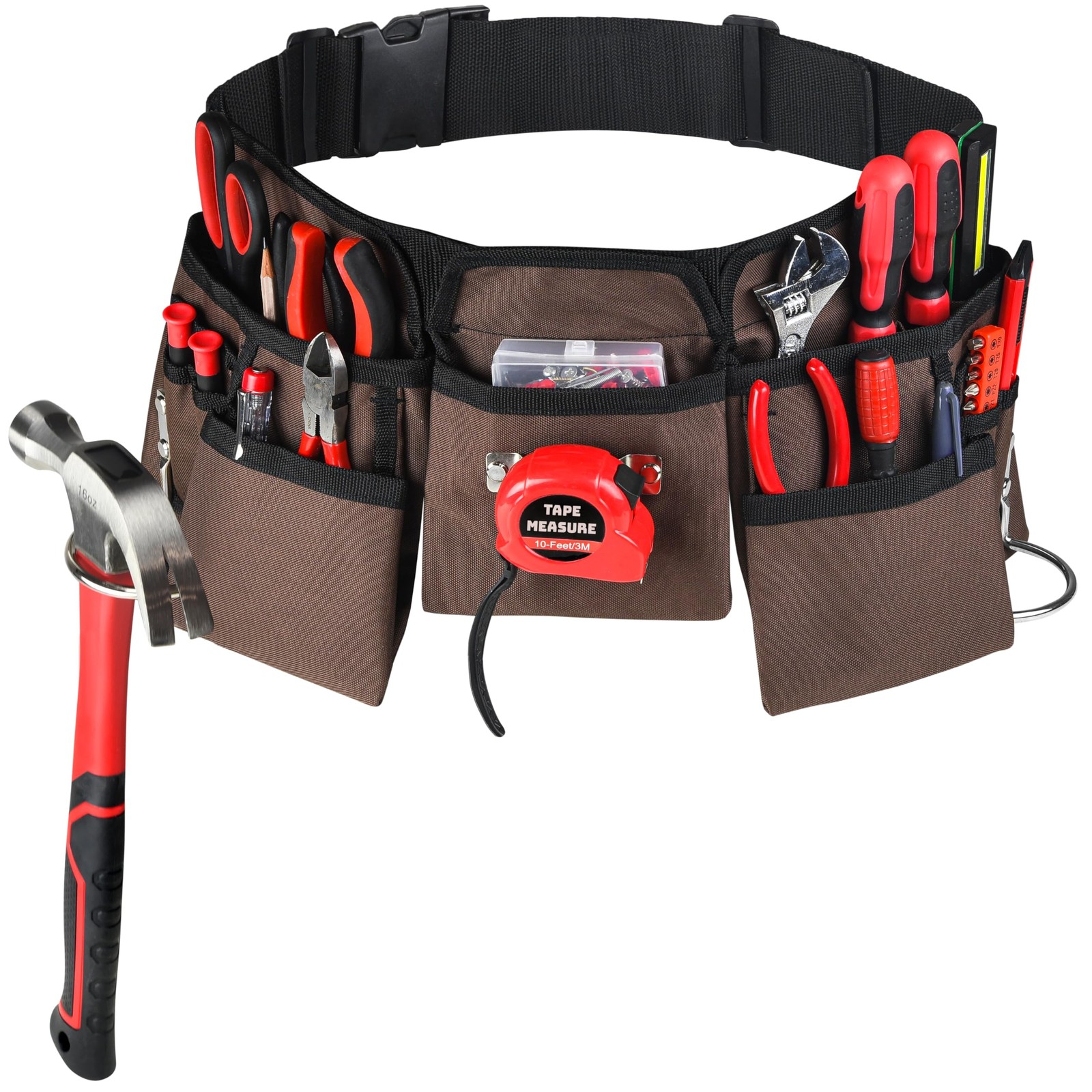 11 Pocket Brown Black Heavy Duty Construction Tool Belt Work Apron Pouch