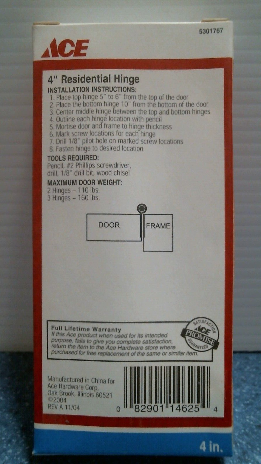 ACE 4" Hinge Residential, 5/8" Radius (5301767) FS