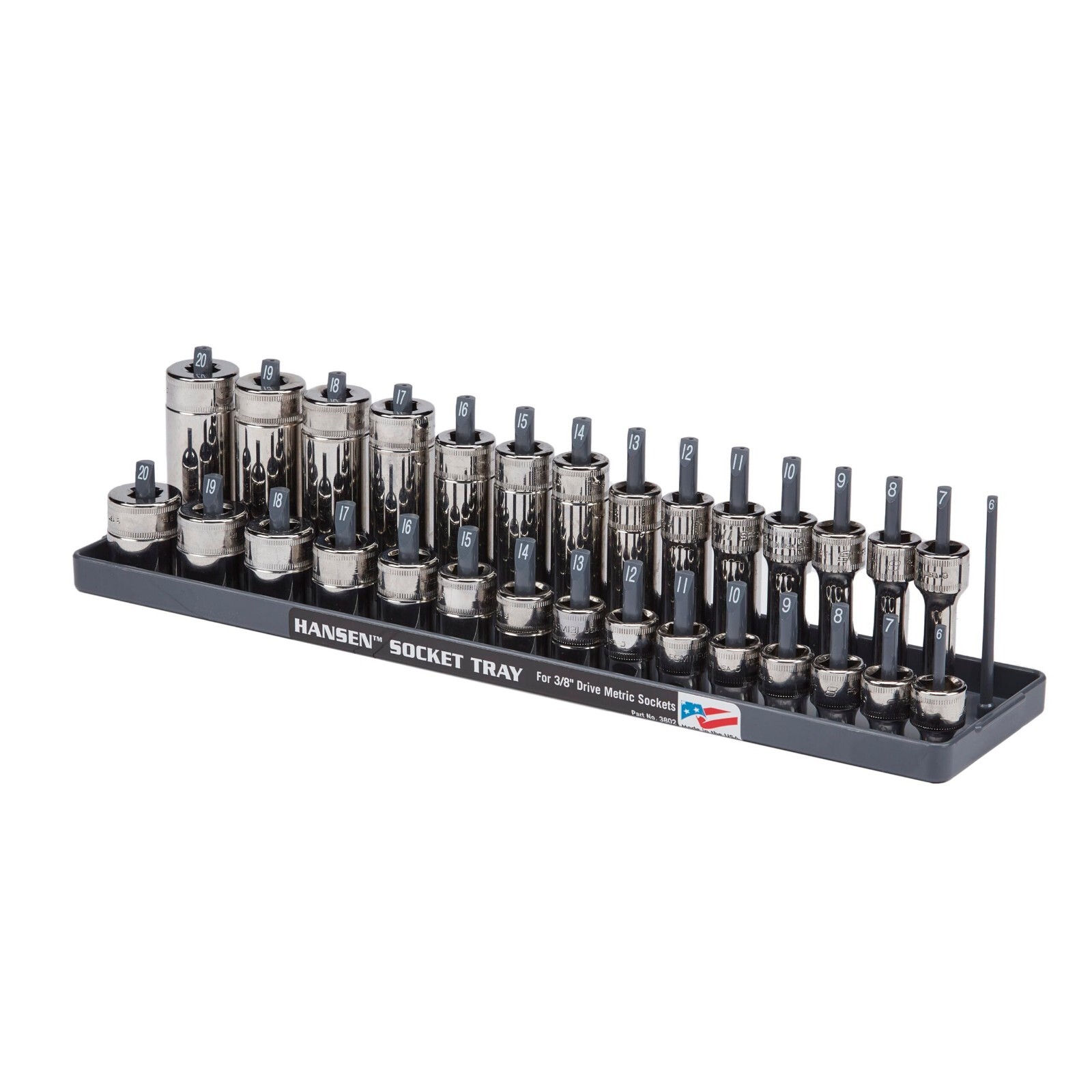 Hansen 3/8" Drive Socket Organizer Metric MM Regular & Deep Tray Holder USA Made