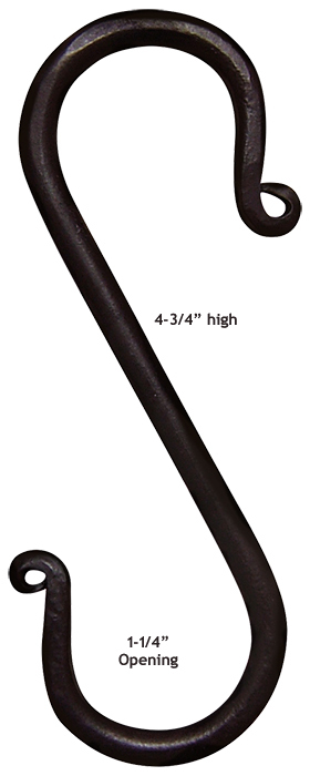 Set of 2 -- Black Wrought Iron "S" Hook -- 4-3/4" High