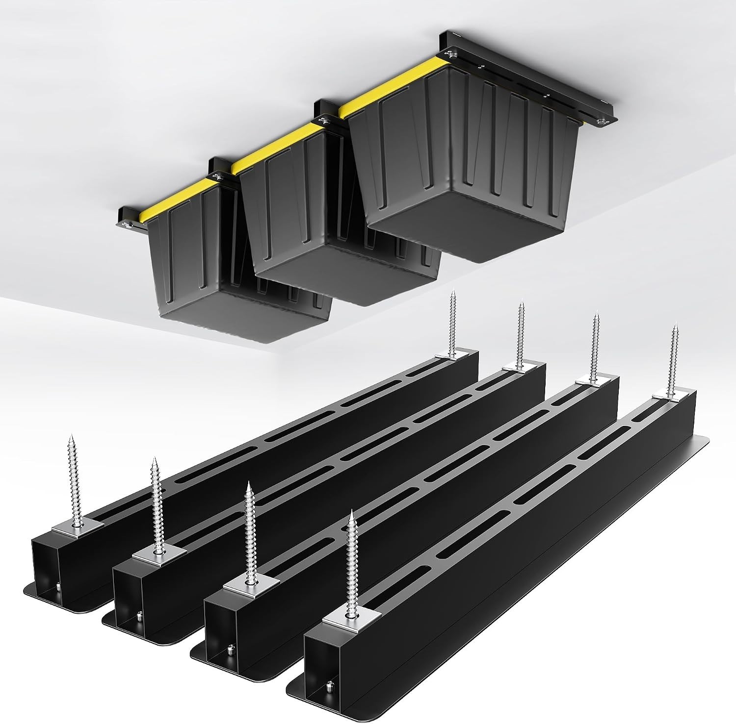Heavy-Duty Ceiling Storage Rack System - Adjustable and Expandable 4-Bin Design