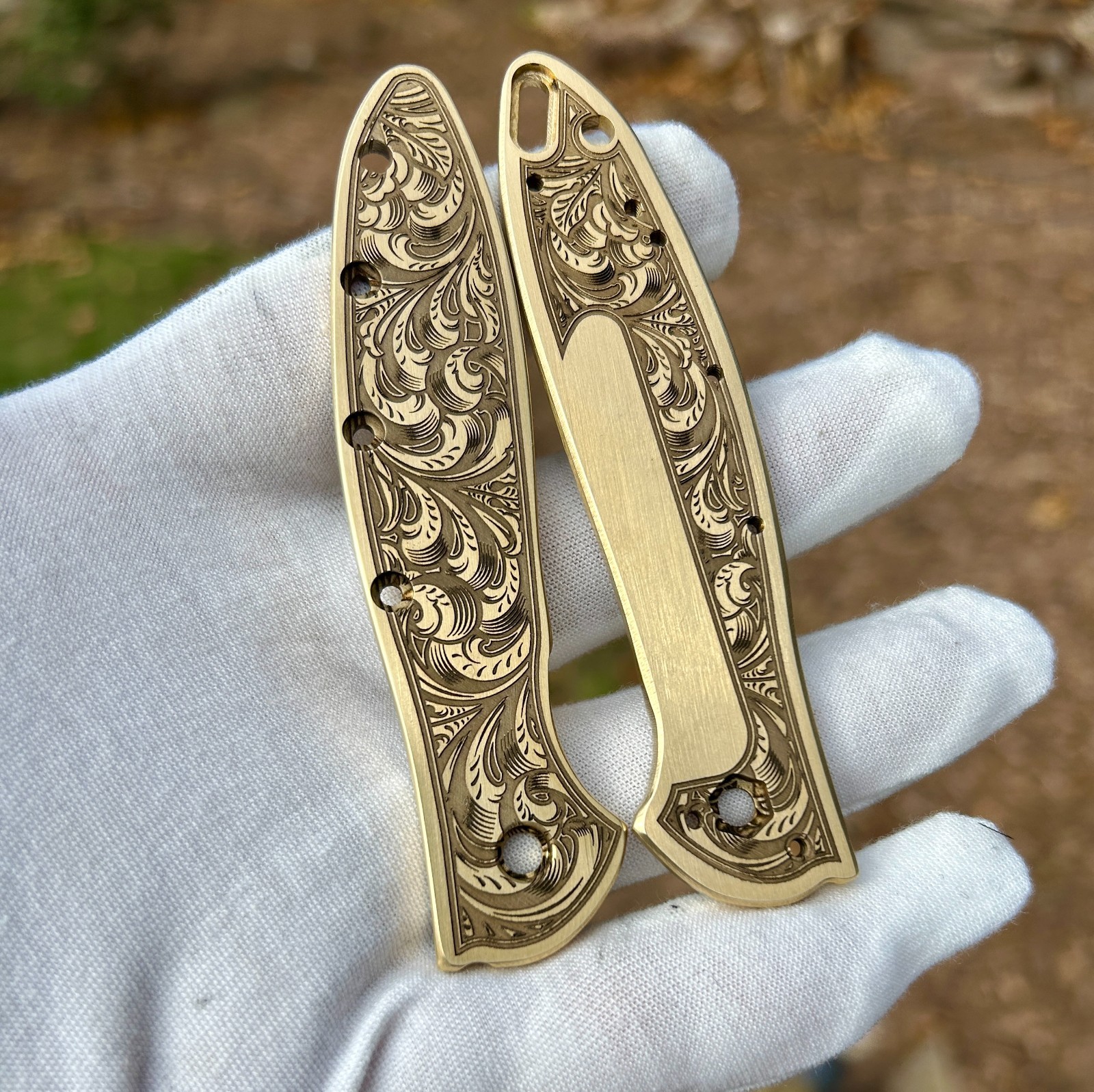 Brass Engraved Scales for Kershaw Leek – Filigree Design – Made in USA –