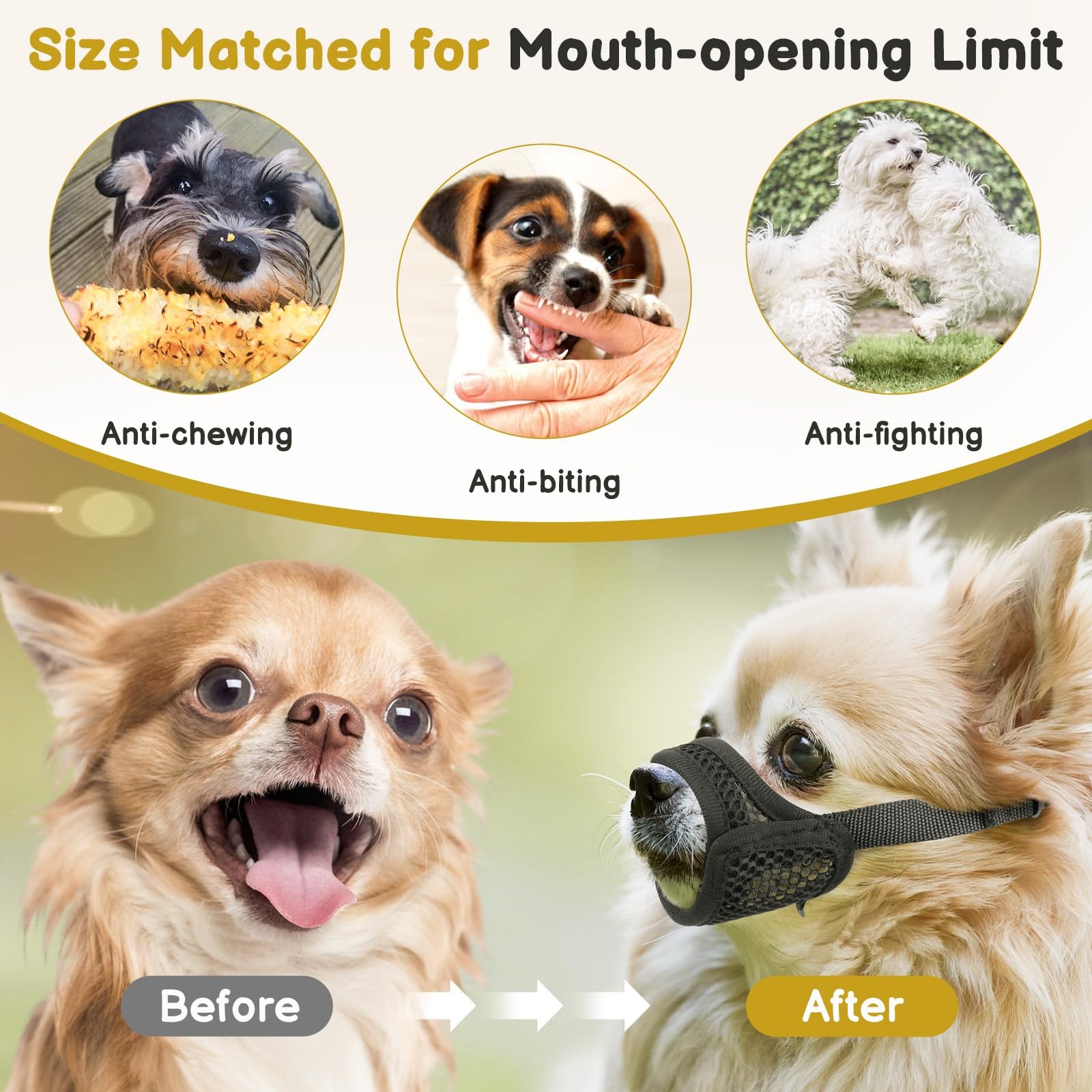 Mesh Muzzle for Short Snout Small Medium Dogs Anti-Biting Breathable Fabric