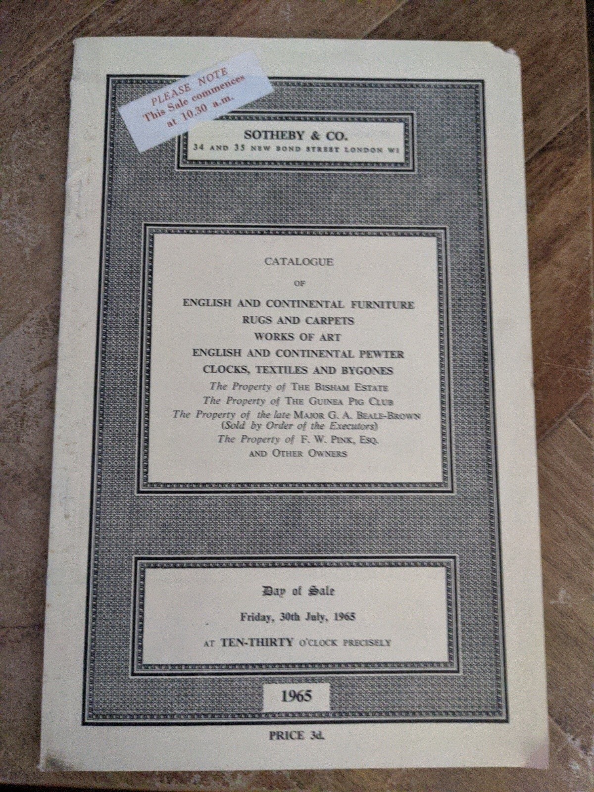 1965 Sotheby London Auction Catalog English And Continental Furniture