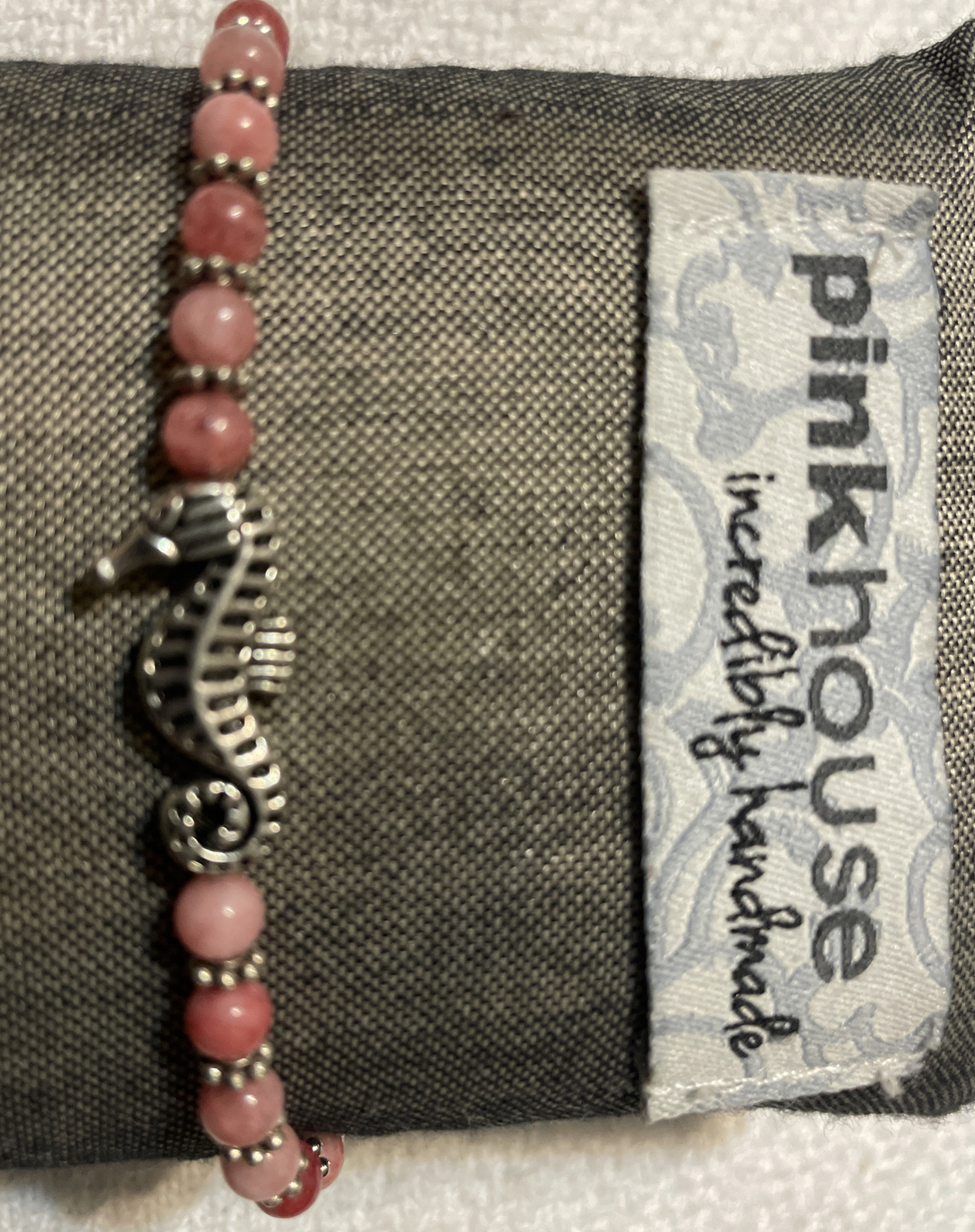 Pink House Incredibly Handmade Bracelet With Silver Seahorse