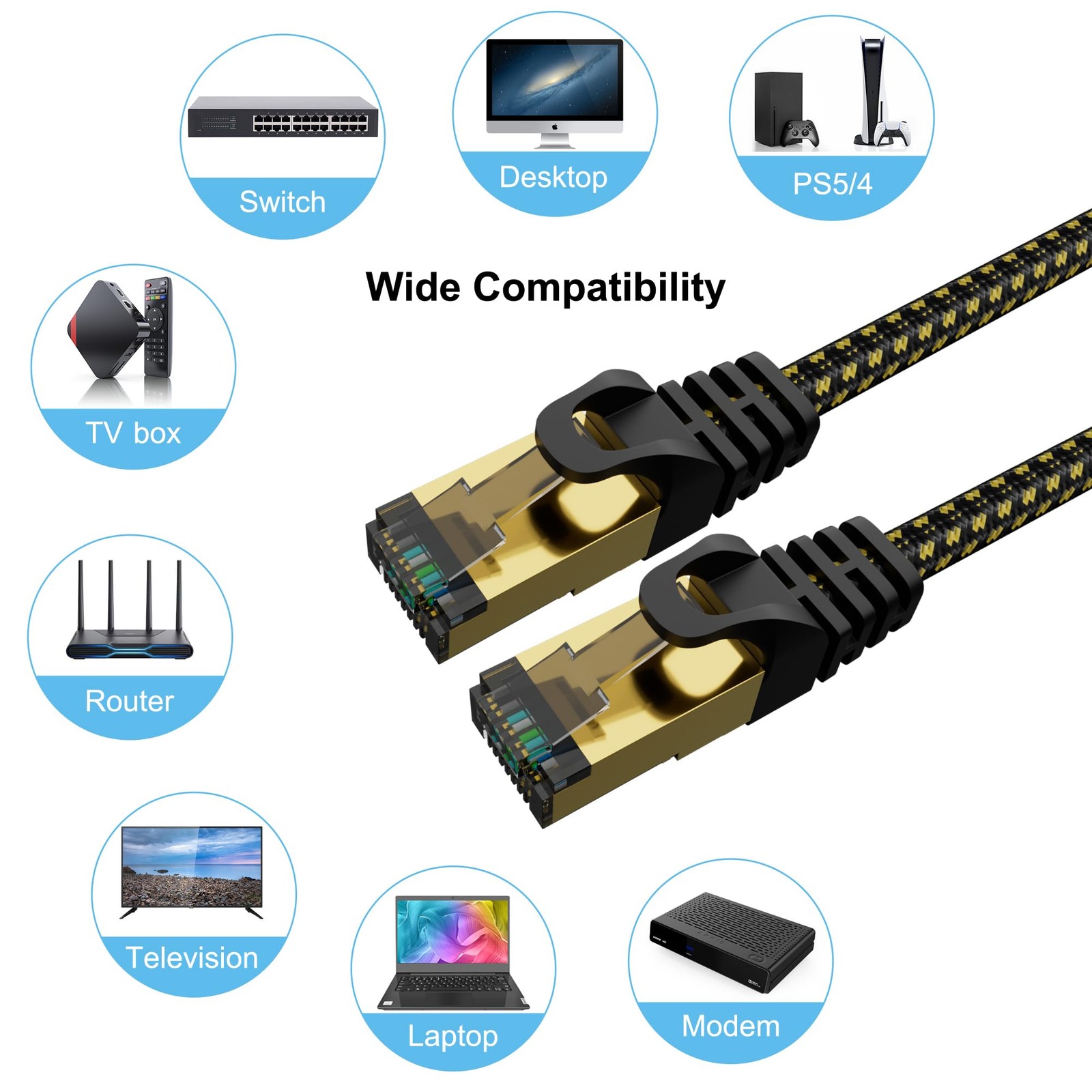 2 PCS 8 FT Cat6 Ethernet Cable CAT6A RJ65 10Gbps Shielded Patch LAN Braided