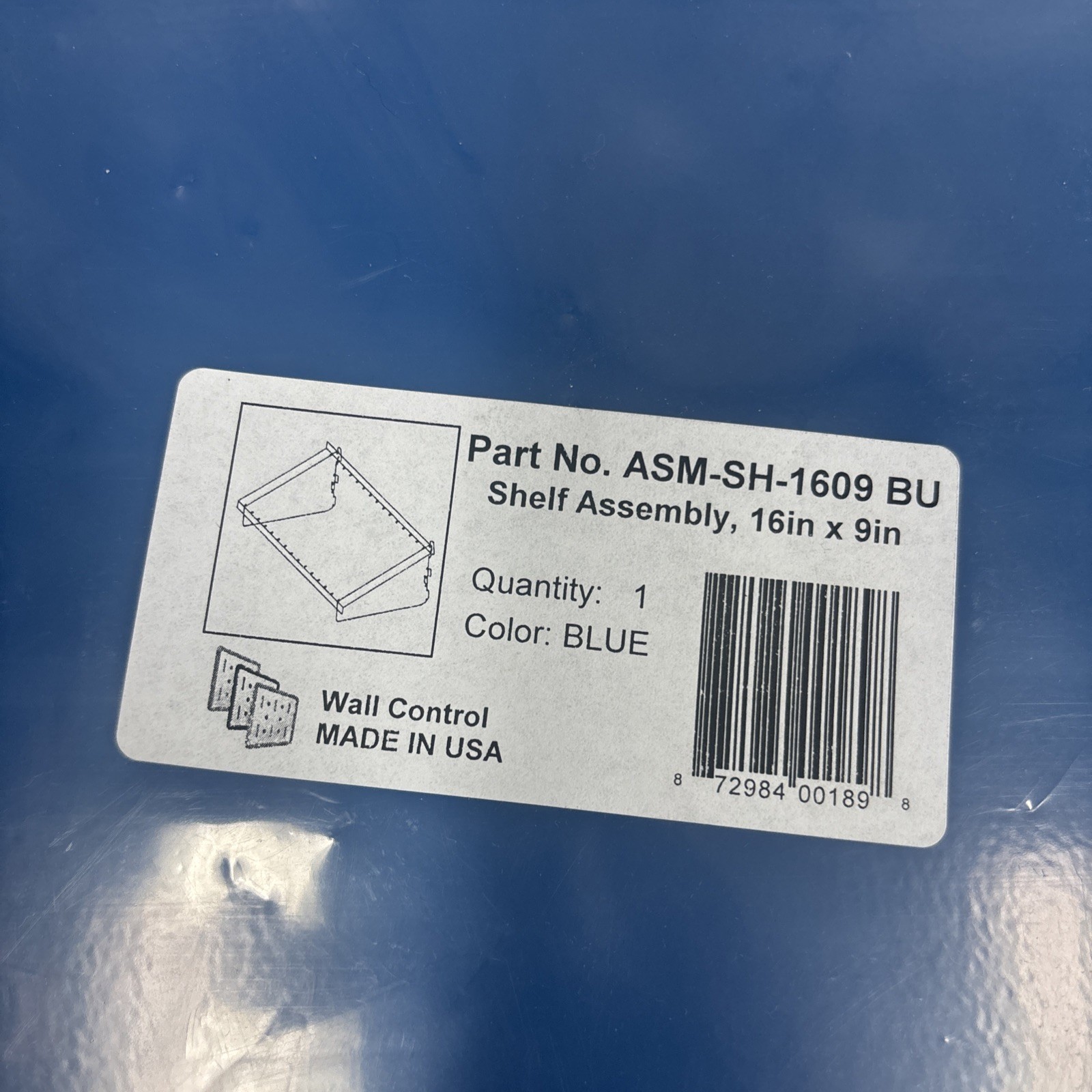 Wall Control Shelf Assembly Blue Finish Deep Pegboard 16" x 9" ASM-SH-1609