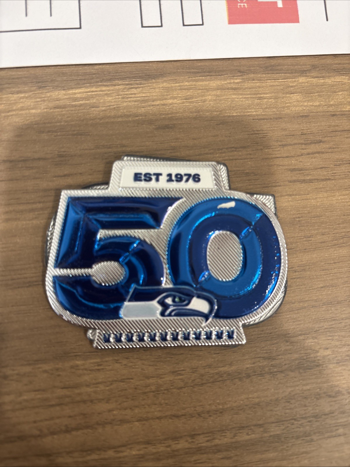 Slight Scrapes Seahawks 50th Anniversary Patch Plastic Metallic Sew On Patch