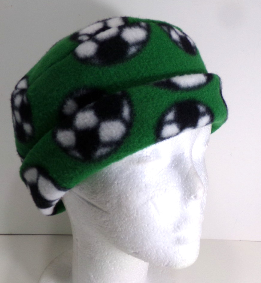 GREEN SOCCER    FLEECE ROLLED BRIM WINTER HAT THERMAL STRETCHY WARM  h88cr
