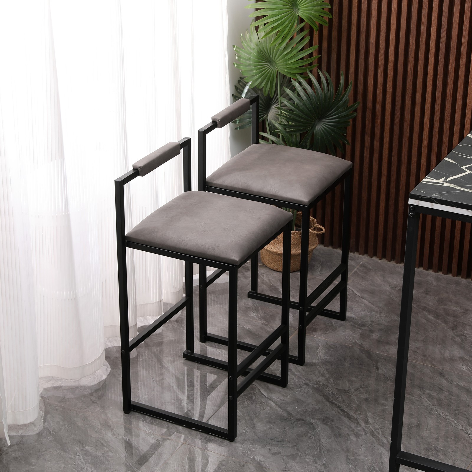 Set of 2 Counter Height Barstools Kitchen Island Stools with Back Modern Armle
